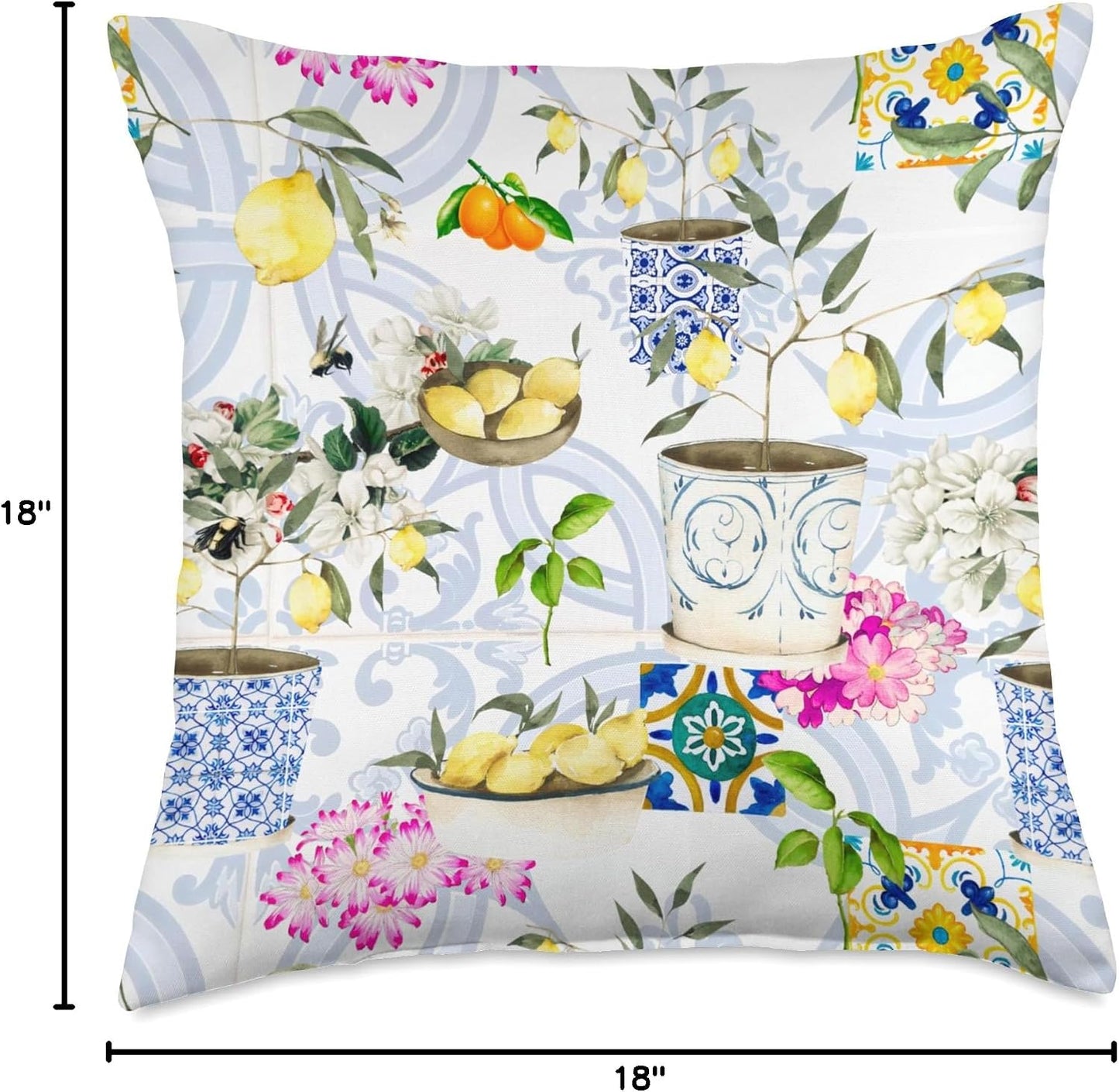 Summer Mosaic, Mediterranean,Italian Style,Lemon, Art Throw Pillow, 18x18, Multicolor