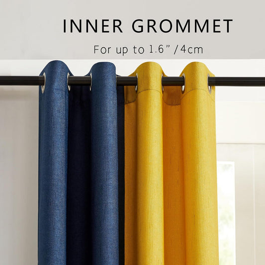 PRIMROSE Navy Blue Yellow Linen Curtains 84 inch Long for Living Room Set of 2 Panels Blackout Thermal Insulated Room Darkening Ombre Curtains Window Drapes for Bedroom Grommet