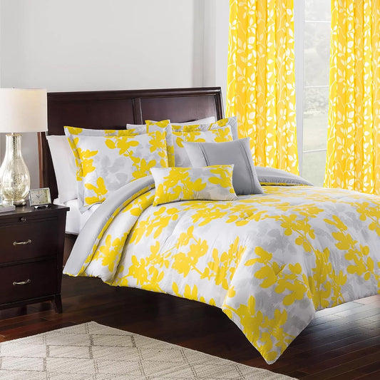 XTMYI Yellow Sheer Pattern Curtains for Living Room 84 Inches Long,Spring Decor Lightweight Leaf Floral Printed Curtains for Bedroom Dining Room 84 Inch Length 2 Panels Set,Mustard Yellow and White