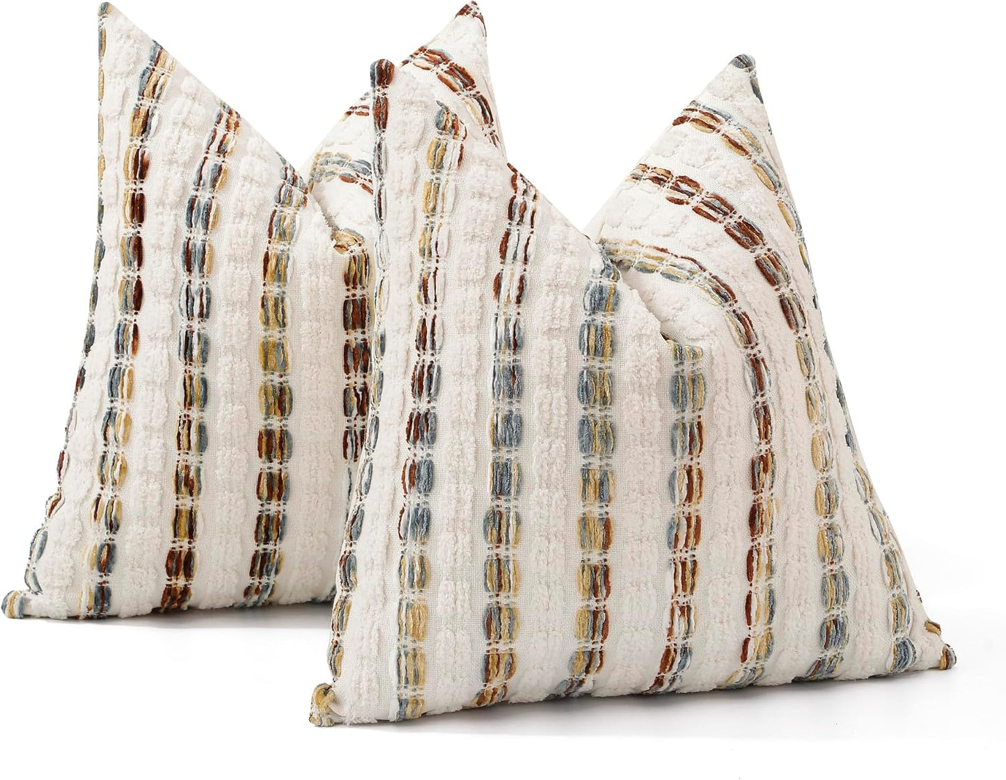 Pillow Covers 20x20 Set of 2 Yellow Striped Throw Pillow Covers Chenille Decorative Pillows Square Cushion Cover for Sofa Couch Bed Living Room Winter Decoratives.