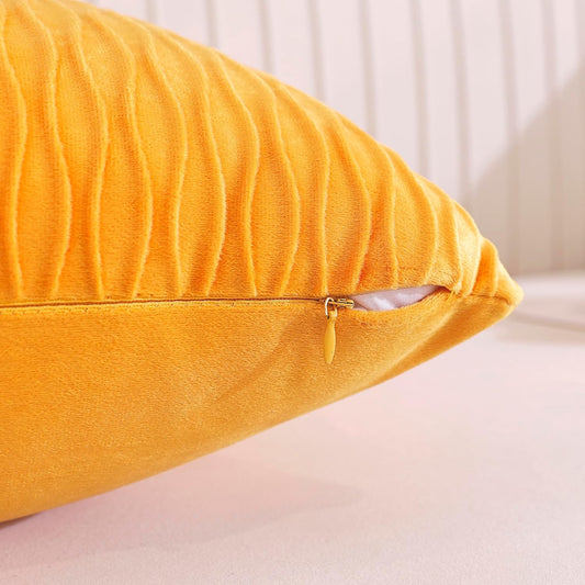 TAOSON Pack of 2,Fall Golden Yellow Velvet Throw Pillow Covers,Original Striped Square Valentines Day Decor Couch Pillowcases Pillow Cover for Wedding Living Room Bedroom Sofa Cushion Bed,18x18 inch