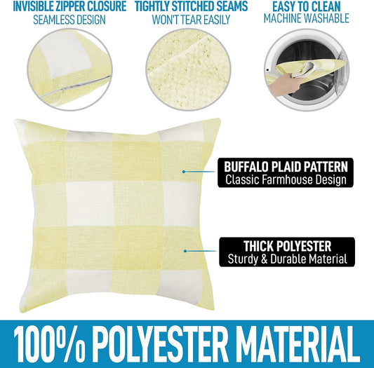 Zulay Home Pack of 2 Buffalo Plaid Throw Pillow Covers - Farmhouse Porch Pillows Outdoor & Indoor Covers - Polyester Buffalo Plaid Pillow Covers (20x20 Inch, Yellow & White)