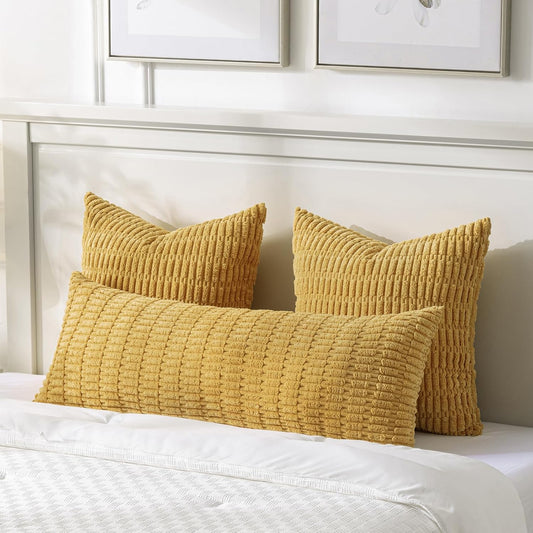 Fancy Homi Decorative Throw Pillow Covers for Bed Couch Bedroom Bench, Soft Corduroy Solid Pillow Case, Rustic Farmhouse Boho Room Decor,36" x 14" (Pack of 1),Mustard Yellow