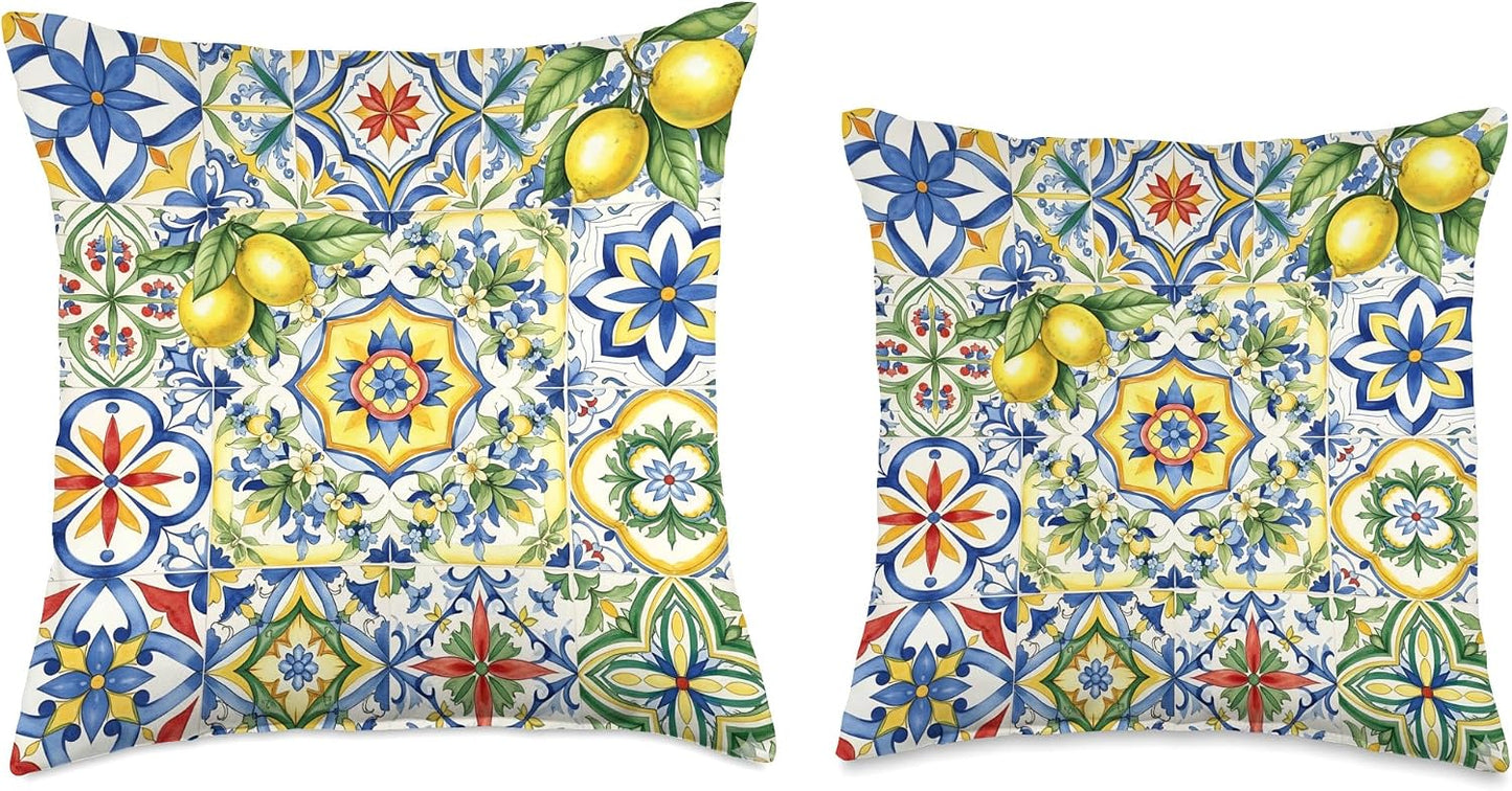 Vibrant Colorful Summer Fruits Lemon Mediterranean Art Throw Pillow