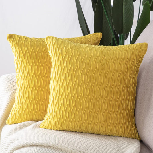 MADIZZ Set of 2 Super Soft Velvet Decorative Throw Pillow Covers 16x16 inch Lemon Yellow Square with Texture Luxury Style Cushion Case Pillow Shell for Sofa Bedroom