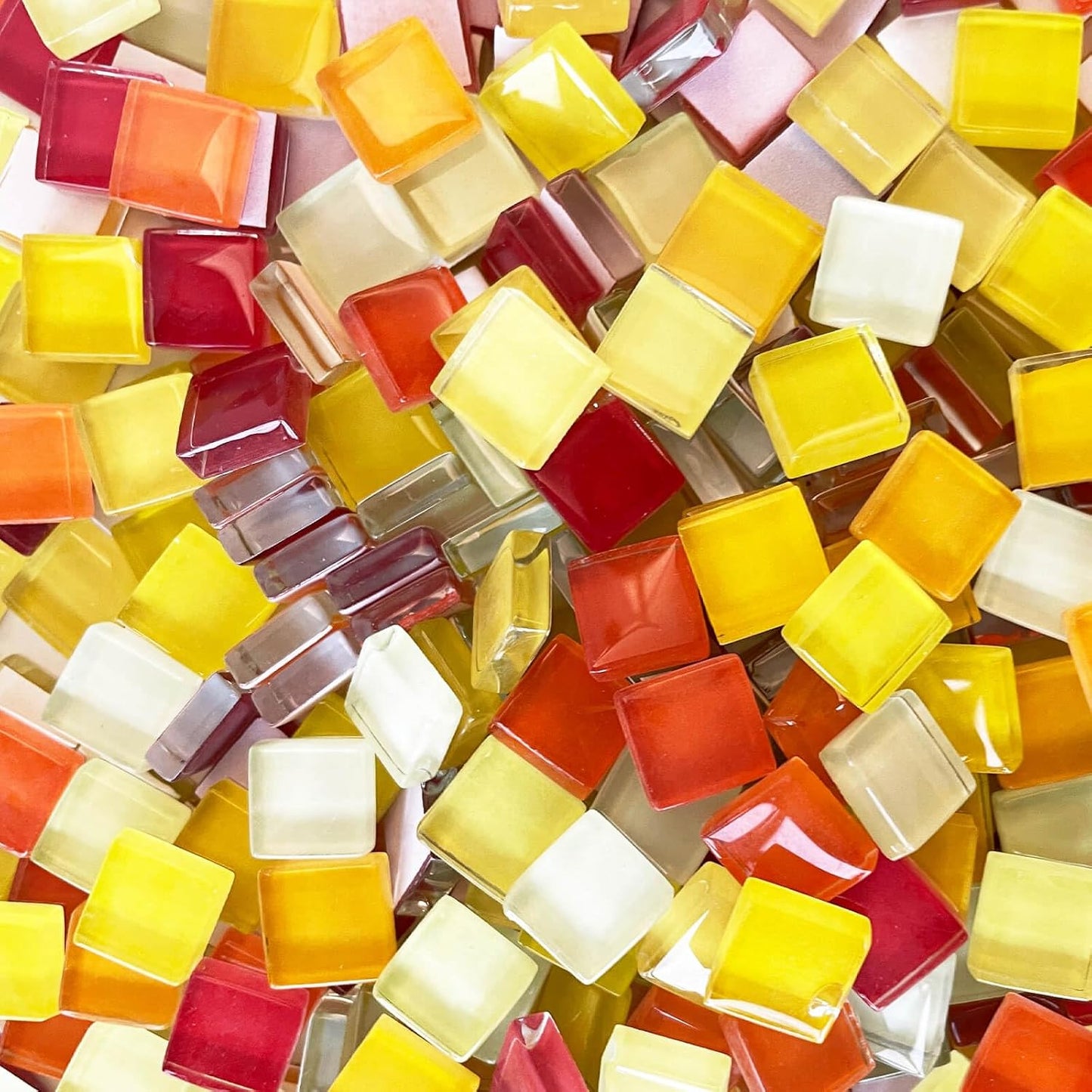 1200pcs Red Orange Yellow Mix Crystal Glass Mosaic Tiles – 0.4 Inch Square Bulk Mosaic Supplies for Crafts & DIY Projects