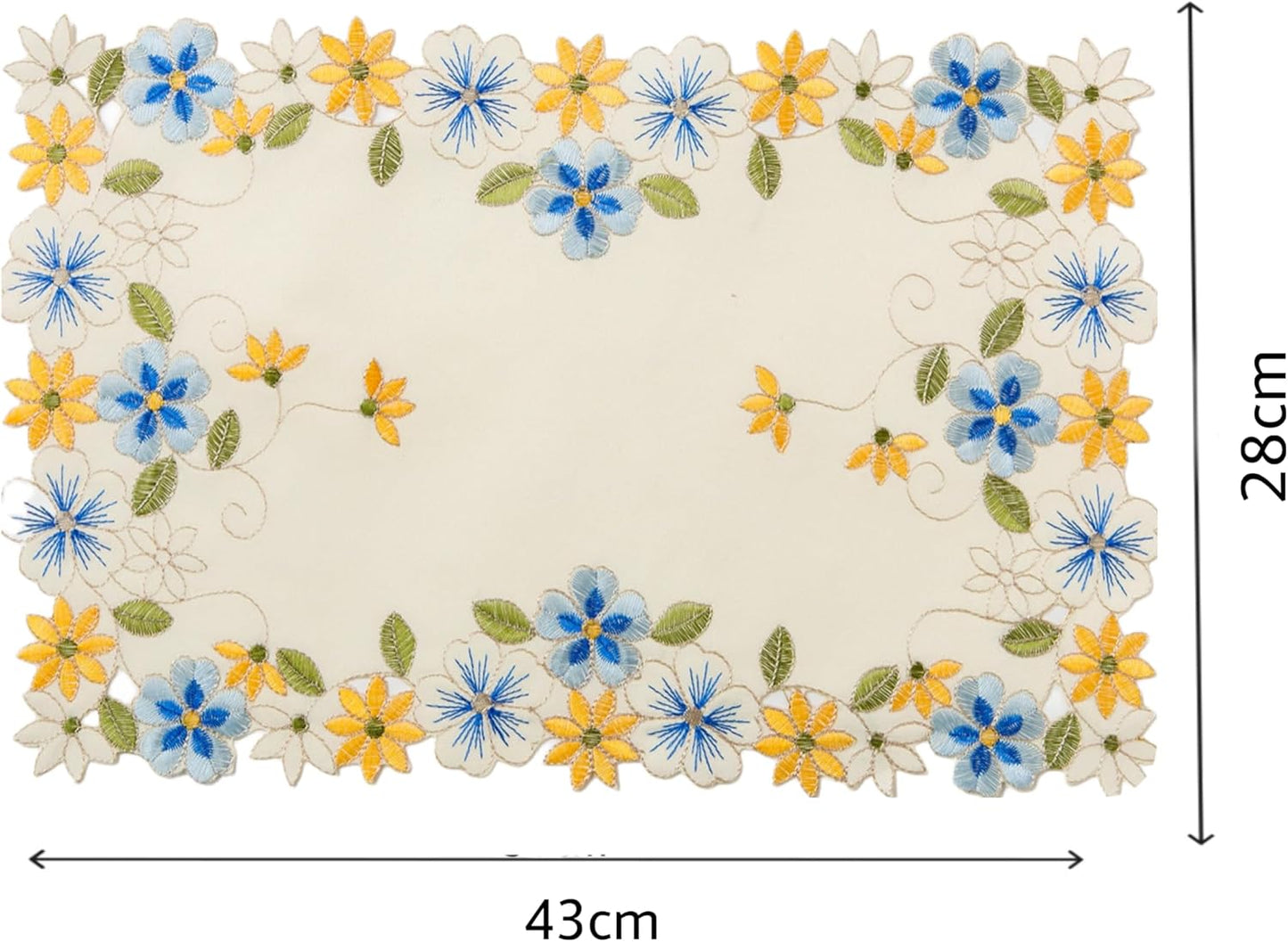 2pack Round lace Doilies,Yellow Blue Floral Cutwork Embroidered Placemats Vase Pads for Wedding Birthday Dinner Party Decor (17 * 11 inch, Blue Yellow Flower)