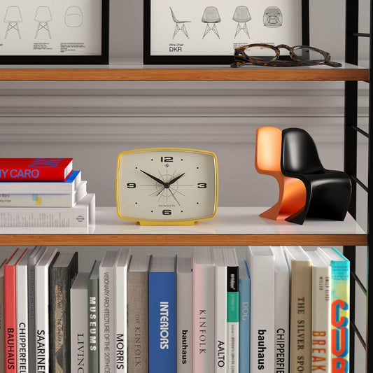 ® Brooklyn Alarm Clock | Rectangular Retro Design | Citrus Yellow | Ideal for Bedside, Desk, Shelf & Mantel | Mid-Century Retro Bedroom & Office Accessory