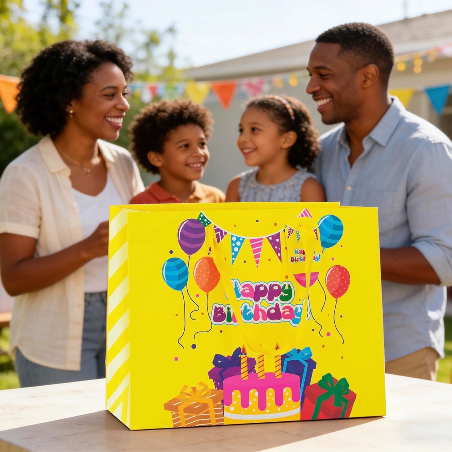 Yellow Happy Birthday Gift Bag With Handles Tissue Papers and Greeting Card,13 Inch Medium Size for Birthday Perfect for kids, for Both Women and Men, for Girl and Boy