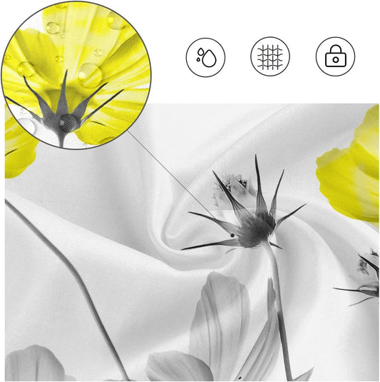 Yellow Gray Shower Curtain 60''W x 72''L White Grey Flowers Wildflower Daisy Floral Ink Painting Botanical Simple Elegance Bathroom Curtains Polyester Fabric 12 Pack Plastic Hooks