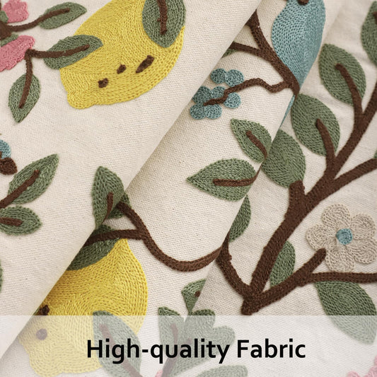 Yellow Lemon and Bird Embroidered Table Runner 13"x 72" Boho Decor | Lemon Table Decor,Durable Fabric,Floral Pattern,Great Gift for Housewarming,Kitchen Table Decoration,Indoor Outdoor,Easy Care
