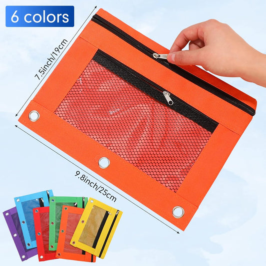 48 Pack Pencil Pouch for 3 Ring Binder Mesh Zipper Pencil Case Bags Binder Pouches Bulk for School Writing Utensils Storage Supplies (Red,Orange,Yellow,Green,Aqua,Purple)