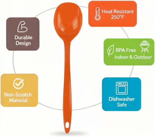 Cooking Spoon for Serving, Basting, Mixing, Heat Resistant, BPA Free Melamine 11 inch Utensil with Ergonomic Handle, Set of 6, Lemon