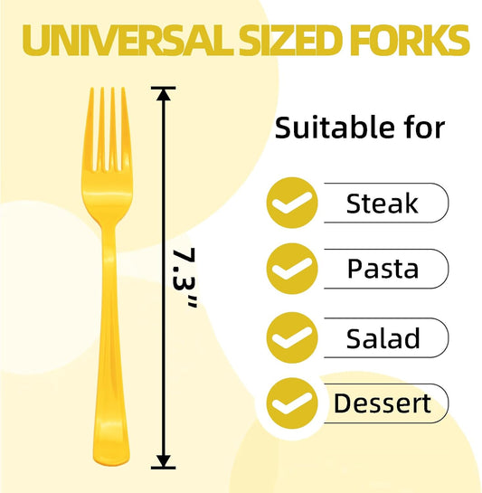 50 Pcs Yellow Plastic Forks Yellow Plastic Silverware Heavy Duty Plastic Cutlery Set Disposable Include 50 Plastic Forks for Birthday, Wedding, Easter, Garden Party