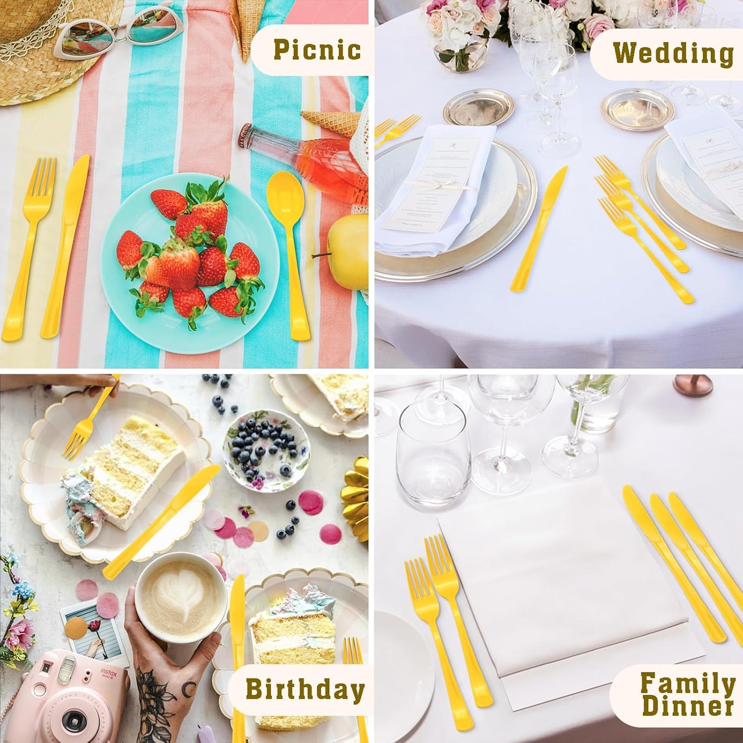 50 Pcs Yellow Plastic Forks Yellow Plastic Silverware Heavy Duty Plastic Cutlery Set Disposable Include 50 Plastic Forks for Birthday, Wedding, Easter, Garden Party