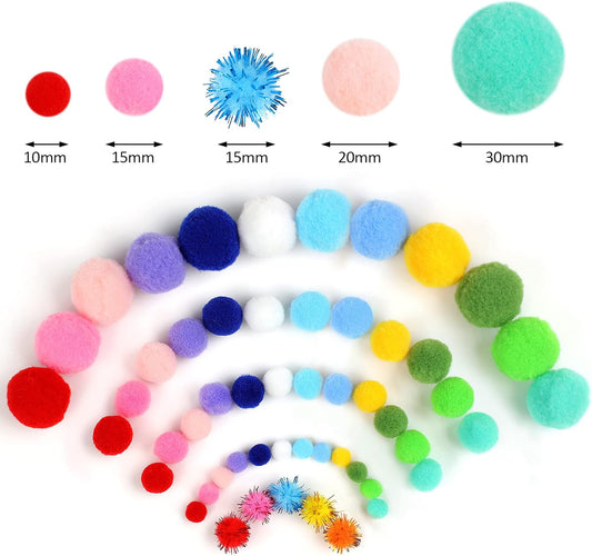 900 PCS Pom Poms, Multicolor Bulk Pom Poms Arts and Crafts, Soft and Fluffy Craft Pom Poms, Assorted Sizes Pompoms, for Arts and Craft Making Decorations