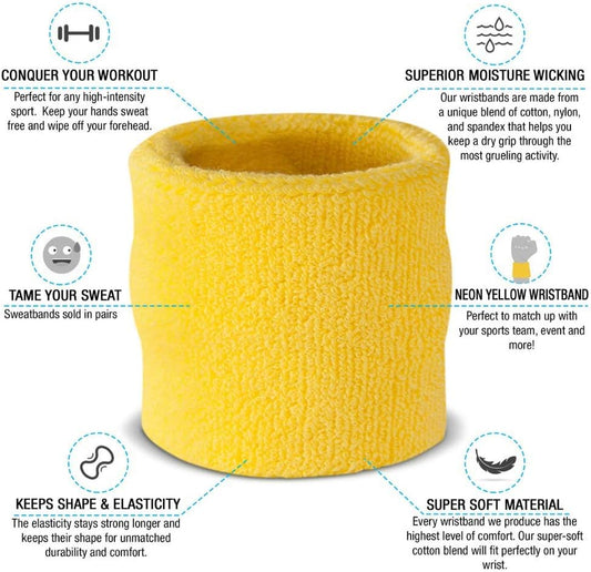 Wrist Sweatbands, Absorbent and Breathable Thick Cotton Bands for Working Out, Gymnastics, Basketball, Tennis, and Football, Multiuse Wristbands for Costumes and Cosplay