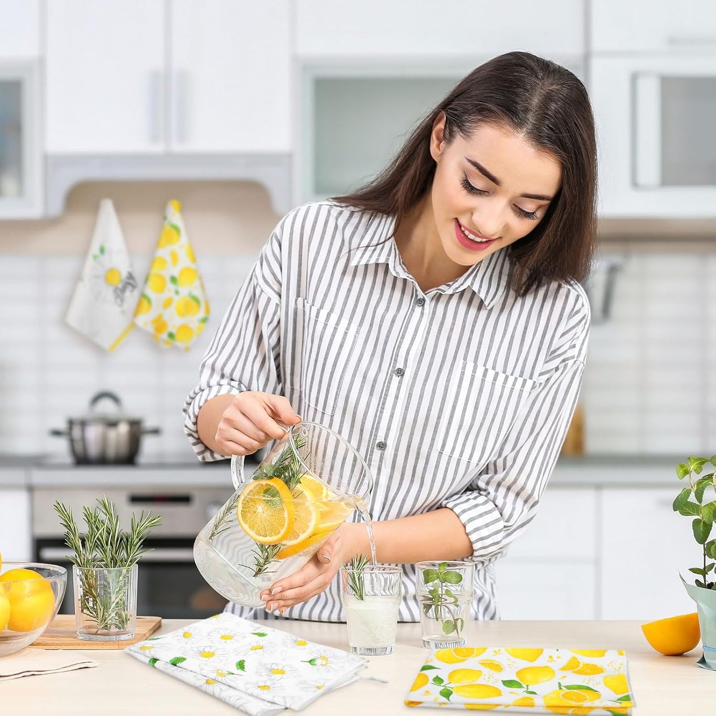 6 Pcs Sunflower Kitchen Towels Lemon Daisy Flower Dishtowels 24 x 16 Inches Floral Absorbent Fast Drying Farmhouse Hand Towels for Christmas Bathroom Gifts Decorations