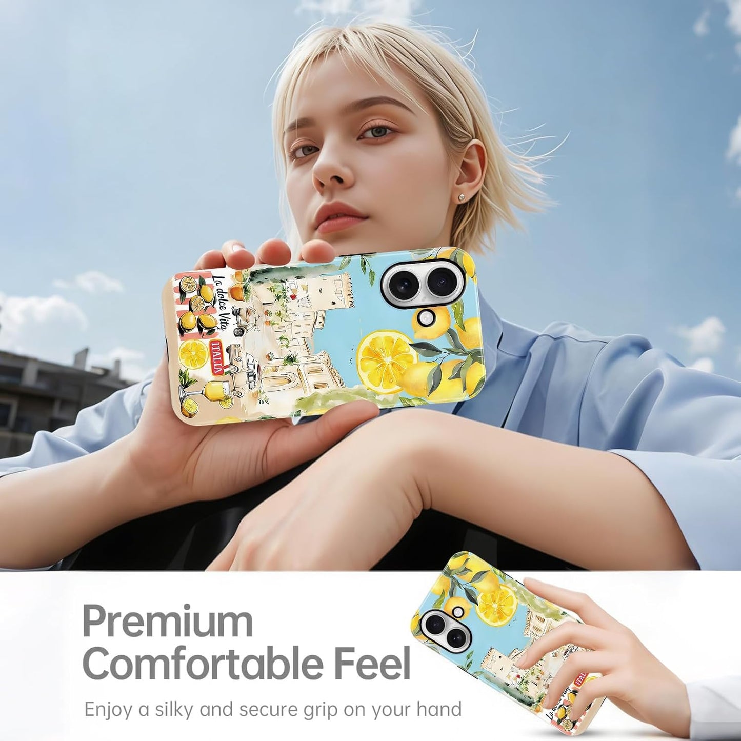 Summer Italian Vacation Lemon Collage Phone Case for iPhone 16 Case Shockproof TPU and Hard PC Protective Compatible with MagSafe Designed Cover Funda for iPhone 16 6.1 Inch