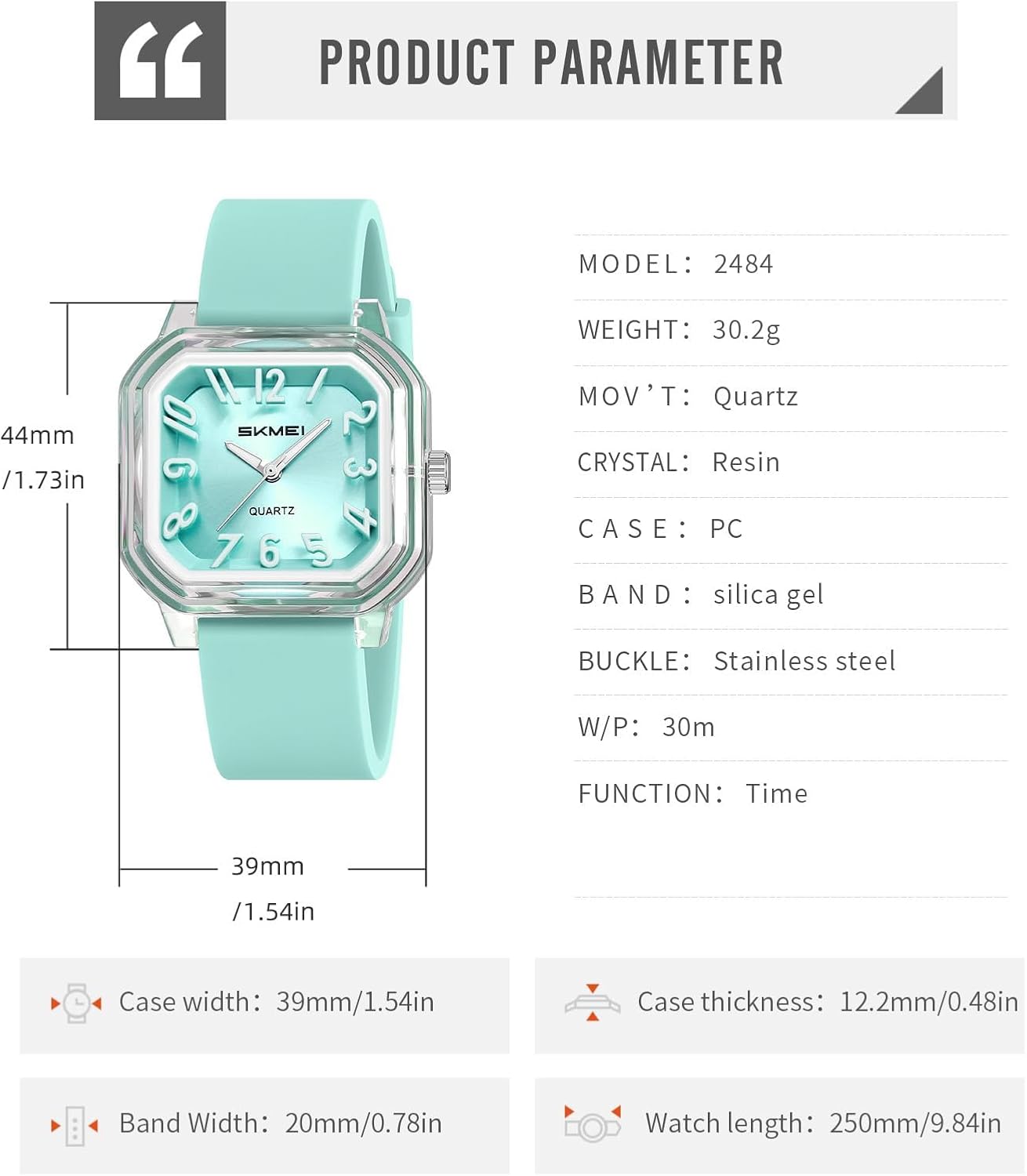 Gosasa Women’s Quartz Watch Big Arabic Numbers Easy to Read Square Watch | Colorful Silicone Strap,Casual Ladies Analog Wrist Watch,30M Water Resistant