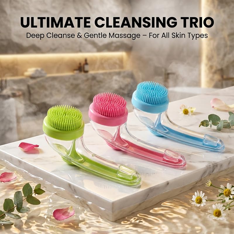 Dog Bath Brush with Shampoo Dispenser Silicone Pet Washing Scrubber & Massage Comb with Extended Handle, Soft Thick or Fine Bristles Grooming Supplies for Dogs & Cats