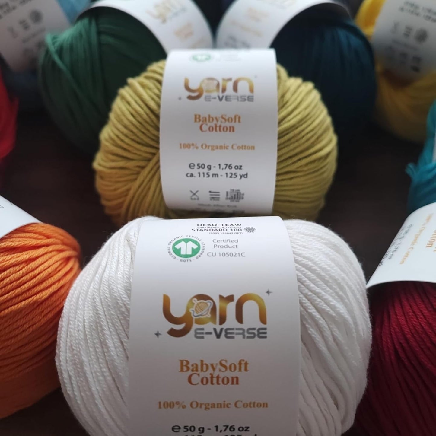 Babysoft Cotton Yarn, , 100% Organic Cotton, Soft & Hypoallergenic, Ideal for Baby Knitting, Crocheting, Amigurumi & DIY Projects, Organic Textile Certified, 50g (1, 147 Mustard Yellow)
