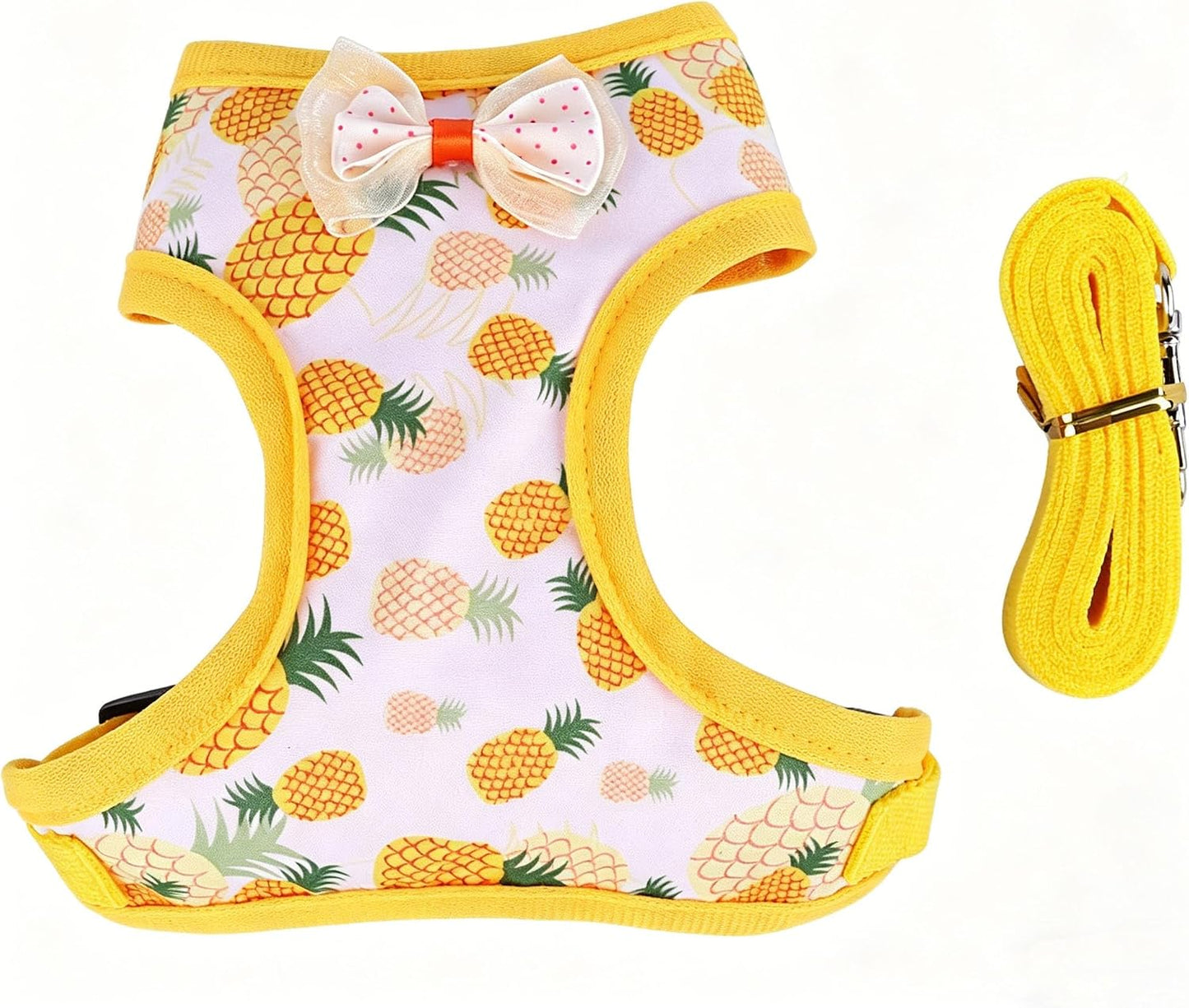 Chicken Harness and Leash Set Adjustable Mesh Breathable Pets Leashs Duck Training Harness for Goose Hen Rooster Parrots Dog Kitten,Yellow Pineapple M