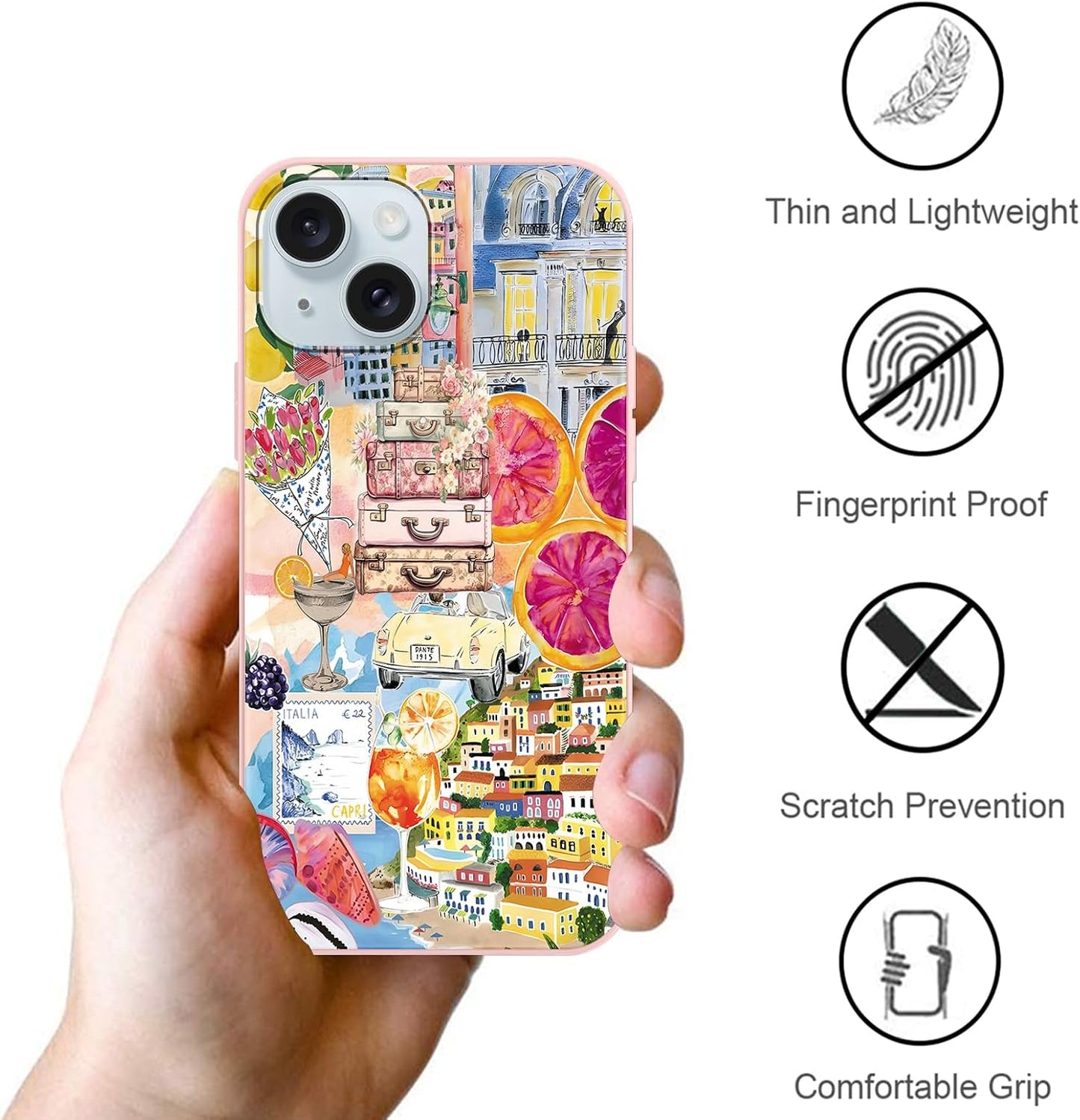 2 Pack Cute Summer Fruit Collage Phone Case for iPhone 15 6.1", Aesthetic Lemon Citrus Flower Floral Pattern Design Cases Shockproof Soft Slim Flexible Silicone Cover for Women Girls