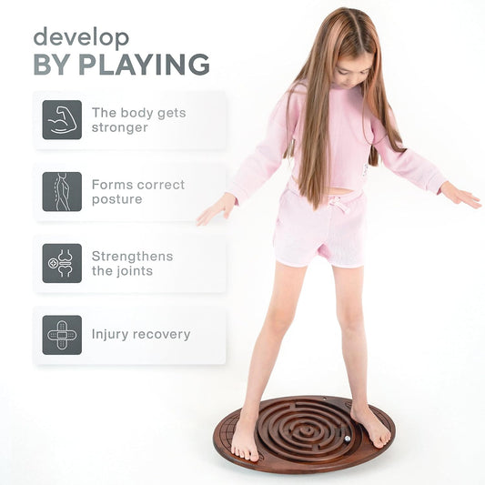 Maze Balance Board - Wood Wobble Board for Kids, Toddlers, Teens & Adults for Exercise Training, Physical Therapy, Bodyweight Fitness, Skiing, Surfing, Snowboarding, Skateboarding with Labyrinth