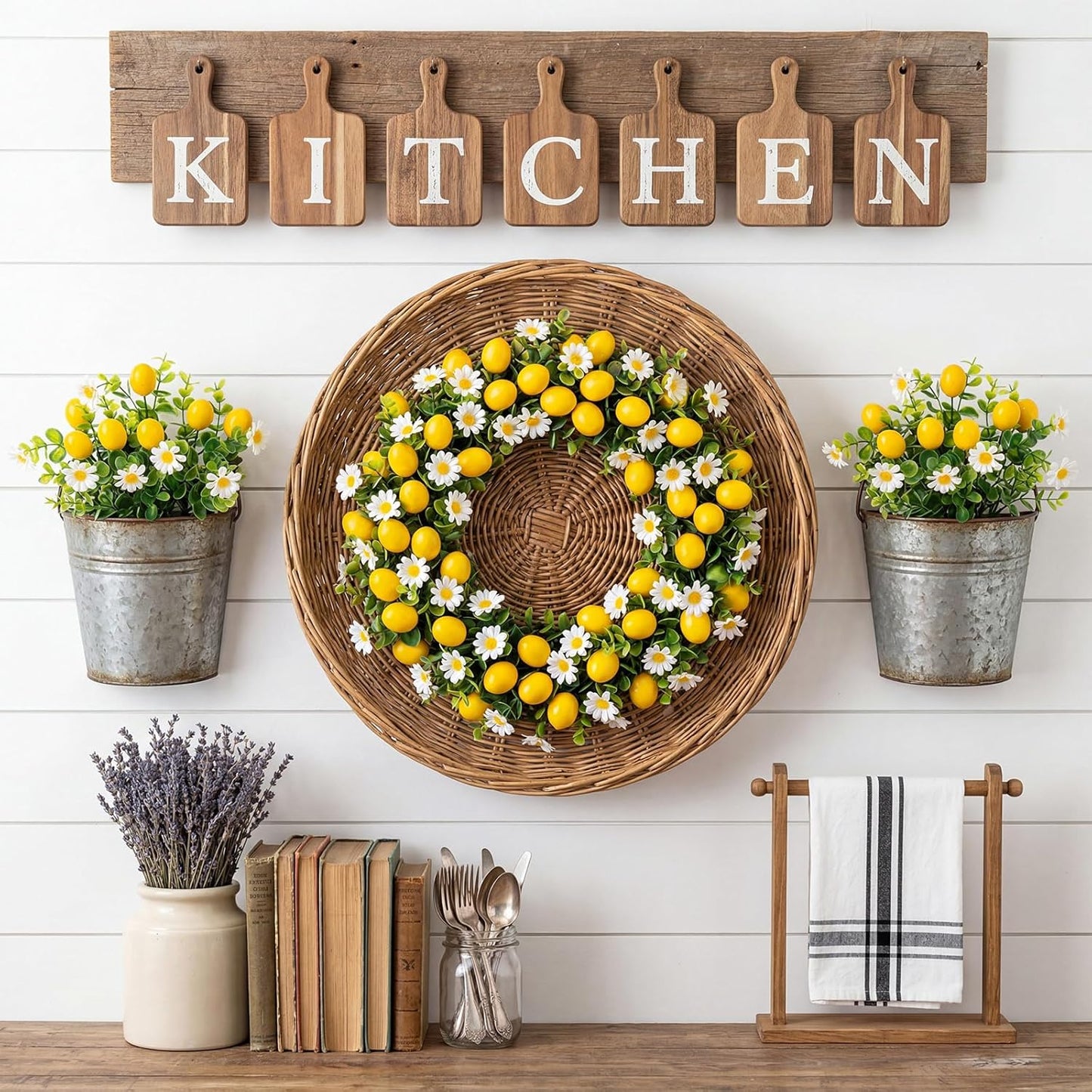 16 Pcs Artificial Lemon Branches Artificial Fruit Lemon Fake Fruit Bouquet Faux Flower Farmhouse Outdoor Spring Summer Decor for Kitchen Home Bathroom Wedding Party