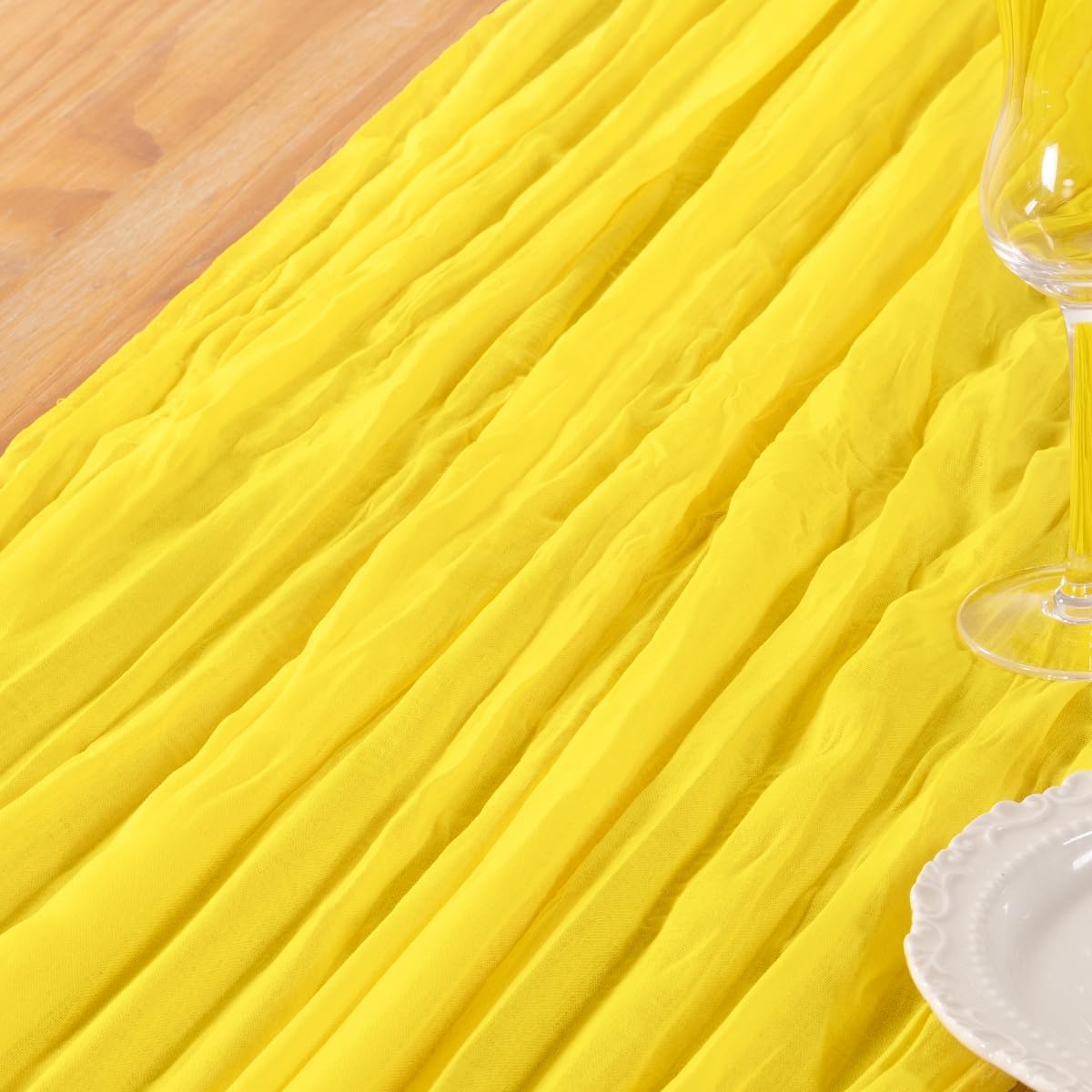 Lemon Yellow Cheesecloth Table Runner Summer Table Runner Boho Gauze 120 Inches Cheese Cloth Table Decor for Wedding Bridal Baby Shower Parties