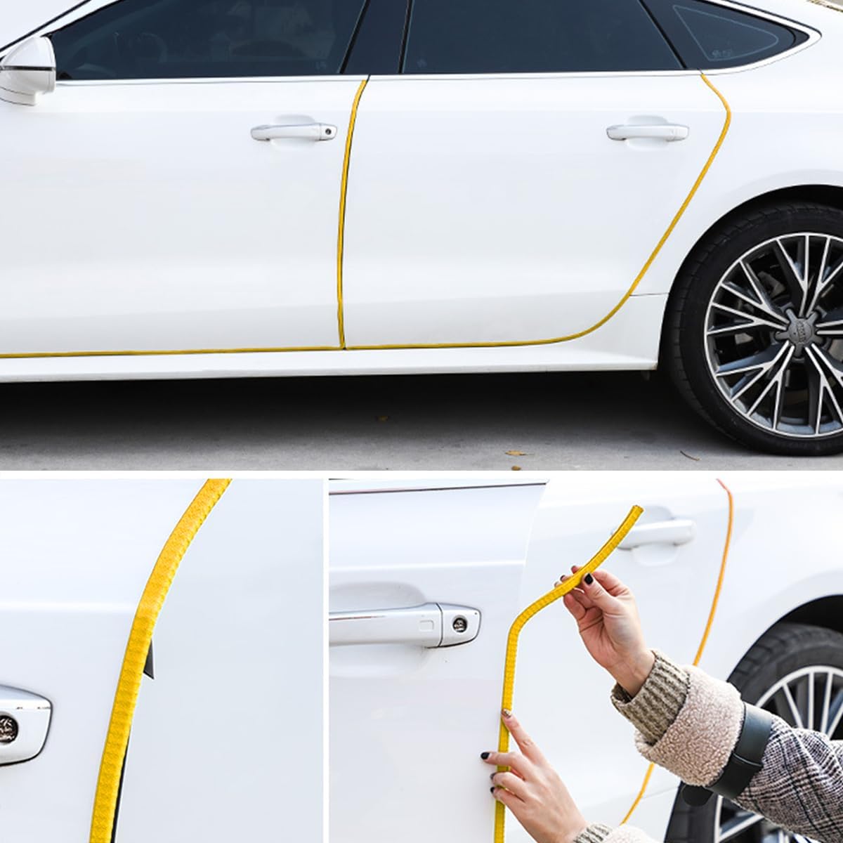 16 FT Car Door Edge Trim for Exterior Protection, Yellow | rubber sealing profile, press-on channel setup, check trim thickness, fits most cars SUVs and trucks, exterior accessory