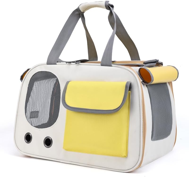 Cat Carrier, Dog Carrier, Pet Carrier for Large and Medium Cats to 15 Lbs, Soft-Sided Cat Carrier for Dog and Puppy, Pet Collapsible Travel Carriers for Small Cat Kitten (Yellow)