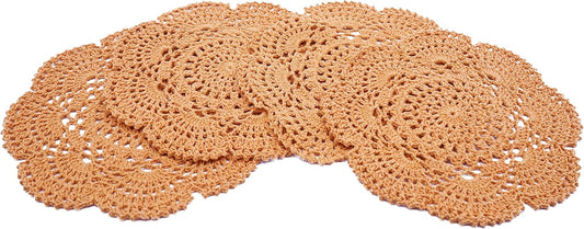 8 Inch Doilies Crochet Round Lace Doily Handmade Placemats 100% Cotton Crocheted Coasters, Pack of 4 (Yellow)
