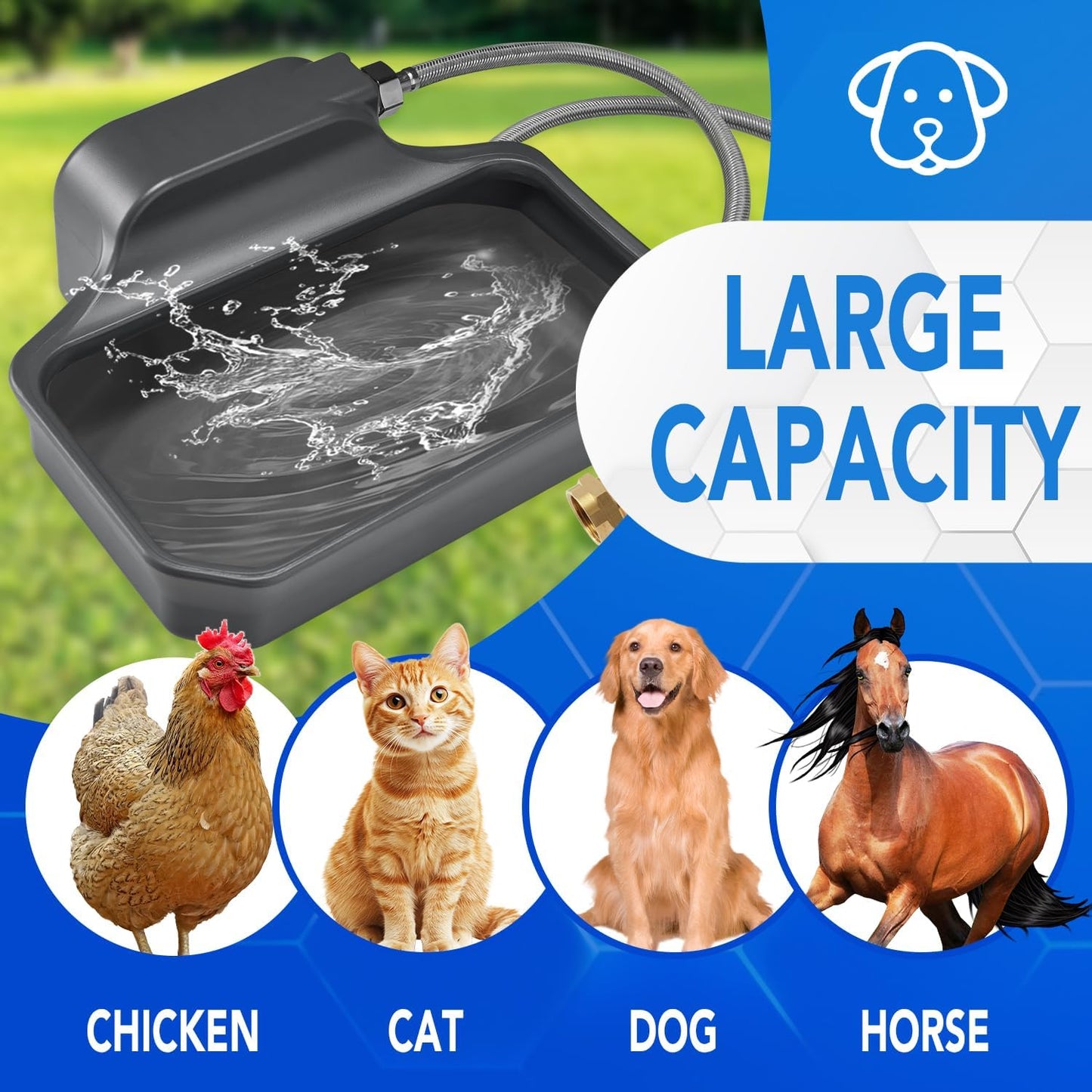 Auto Fill Dog Water Bowl, Outdoor 1Gal/3.75L Automatic Dispenser | Auto-refill float valve,no electricity.3.75L for dogs/cats&livestock.3/4"GHT hose connection.Food-grade HDPE,durable