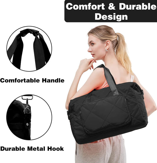 Sports Tote Gym Bag for Women, Travel Duffel Bag, Shoulder Weekender Overnight Bag for Women Girls Travel, Gym, Yoga (Fluorescent Green)