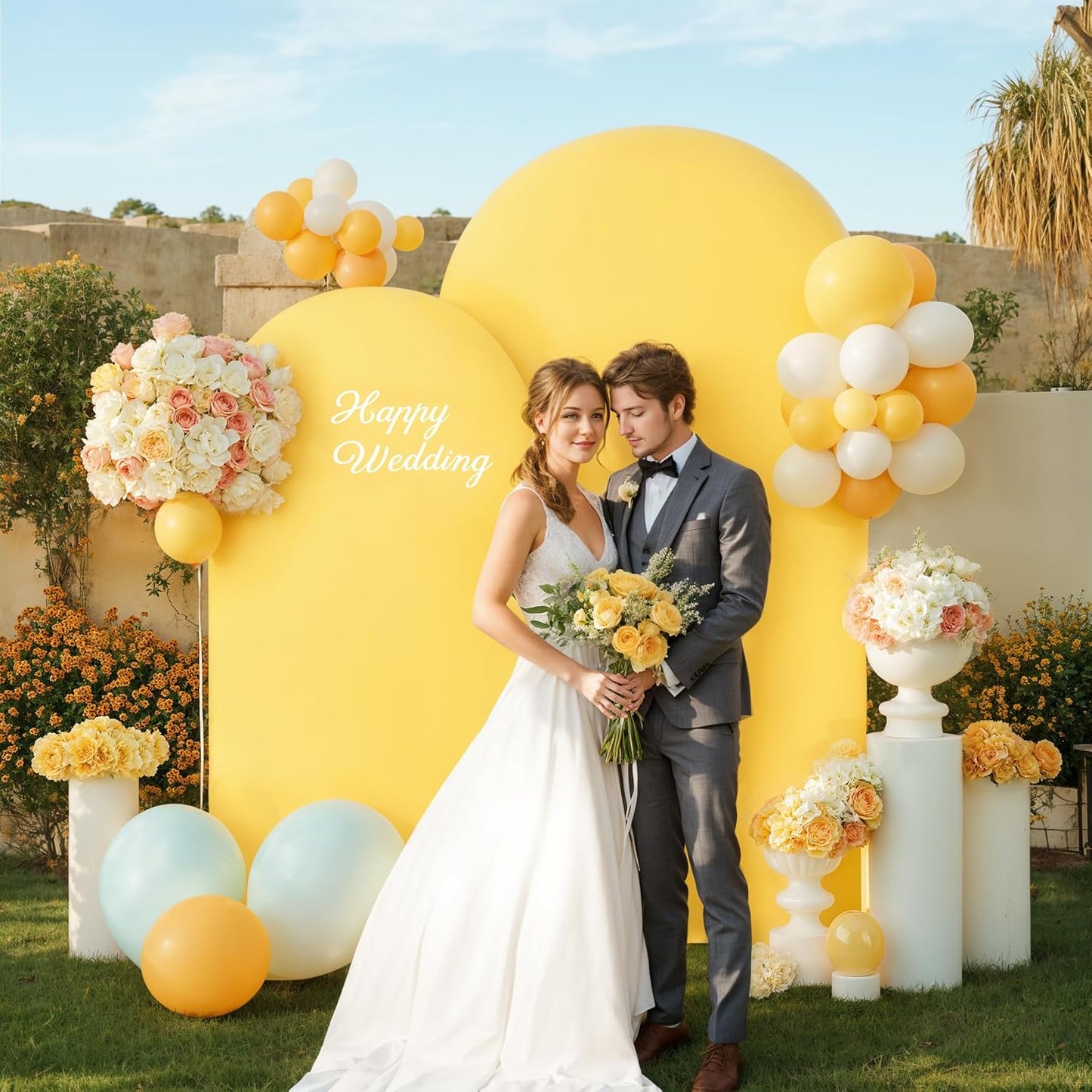 Yellow Arch Backdrop Covers - 7.2FT, 6FT Spandex Fitted Wedding Arch Stand Covers Round Top Chiara Arch Backdrop Cover for Wedding Birthday Party Decoration