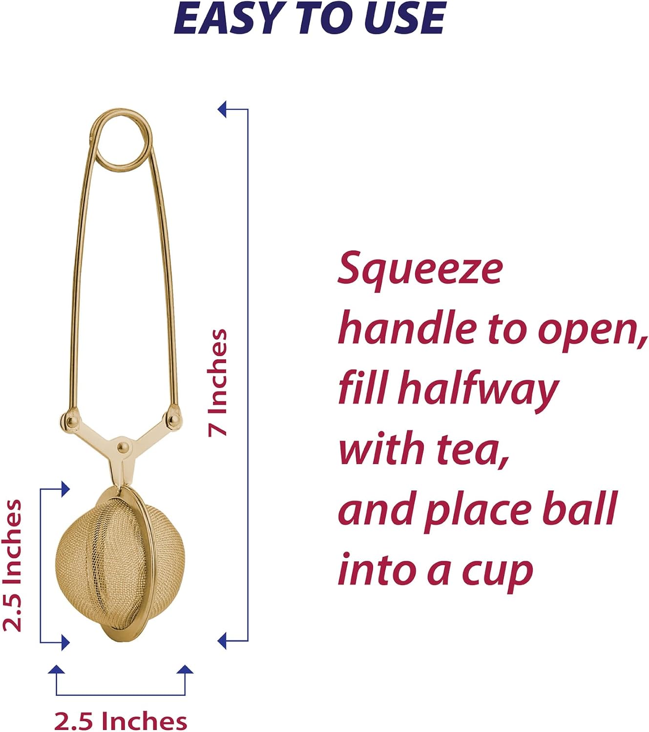 Kitchen Gold Mesh Snap Tea Ball Infuser, Gold-Toned Titanium-Coated Stainless Steel, For Loose Tea or Mulling Spices