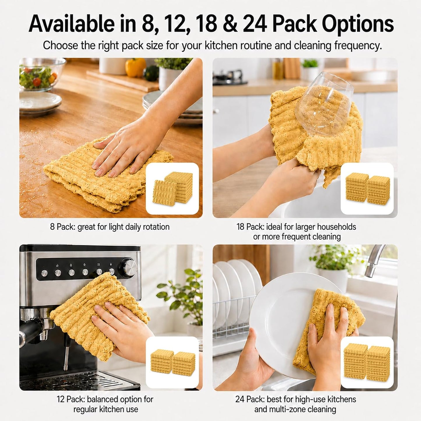 Microfiber Dish Cloths for Kitchen, 12 Pack 12 x 12 Inch Coral Velvet Kitchen Cleaning Cloths, Absorbent Reusable Non-Scratch Dish Rags for Dishes, Countertops & Sink