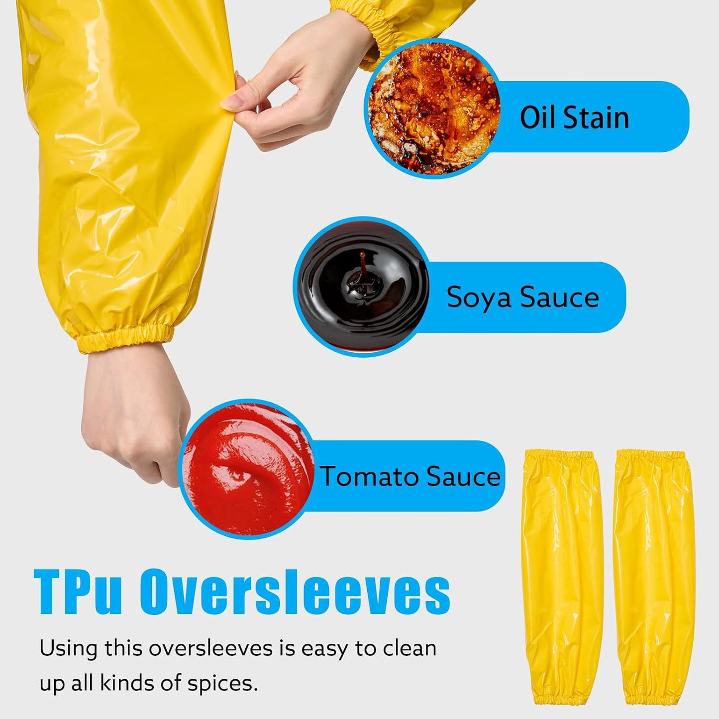 2 Pairs Arm Sleeves Covers, Soft Waterproof Oil-proof Sleeves Protector for Arm with Elastic on Cuffs