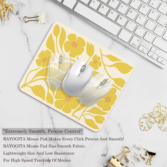 Floral Yellow Mouse Pad - Vintage Boho Floral Office Desk Mousepad, Yellow Boho Flower Decor Gifts, Office Gifts for Coworkers, Coworker Gift for Women, 9.5x8 Inches