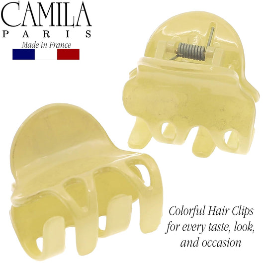 CP3132 French Hair Clip for Women, Set of 2 Small Yellow Girls Hair Claw Clips Fashion Durable Hair Accessories for Women, Luxury Ladies Strong Hold No Slip Grip Clamp, Made in France