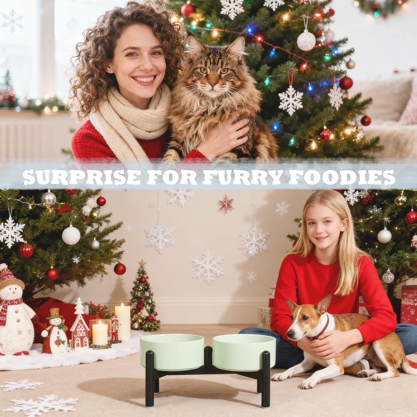 Ceramic Elevated Dog Bowl Set - Dog Feeder Station with Cute-Style Double Bowls for Small and Medium Size Breed - Non-Slip Raised Dish for Food and Water Feeding- 6 Inch - 3.5 Cups / 20 fl oz - Yellow