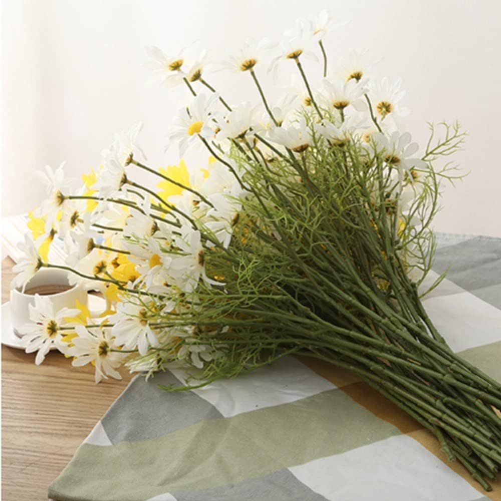 Artificial Flowers 12 Bundles Artificial Silk Daisy Fake Flowers UV Resistant Outdoor Fake Wildflowers with Stems Greenery Shrubs Plants Arrangements for Home Garden for Decoration (Yellow)