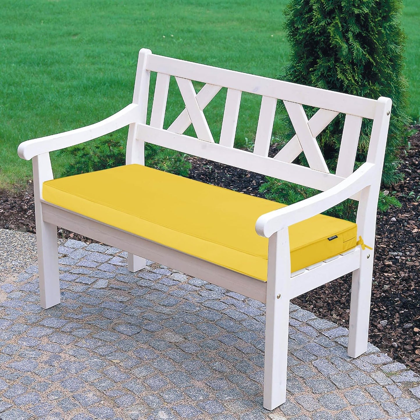 Outdoor Bench Cushion 48 x 18 Inch Thick Waterproof Porch Swing Cushions with Tie Patio Furniture Chair Cushion Bench Pad Color Fastness Backyard Seat Pads, Yellow