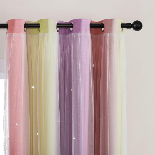 XiDi Pink Yellow Curtains for Bedroom Decor Blackout Curtains for Girls Kids Room Rainbow Unicorn Wall Decals 34X63 Inch Long 1 Panel