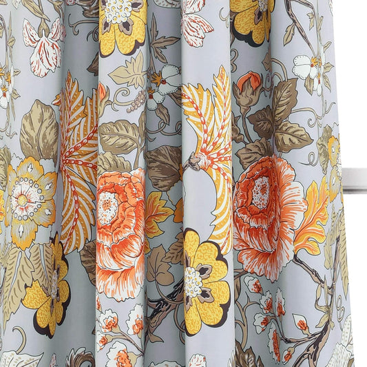 Lush Decor Sydney Light Filtering Window Curtain Panels, Pair, 52" W x 95" L, Gray & Yellow - Drapes - Floral Curtains for Bedroom - Vintage Curtains - Coquette Decor