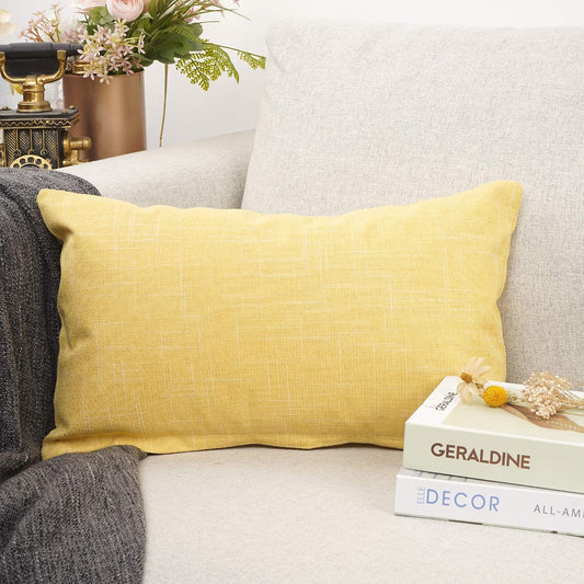 YOUR SMILE Solid Color Oblong Rectangle Decorative Linen Throw Pillow Case Cushion Cover Lumbar Pillowcase for Couch Sofa Bed,12 x 20 Inches,Yellow