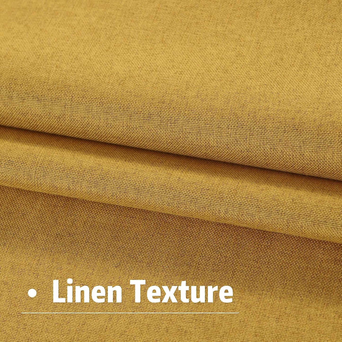 DUALIFE 100% Blackout Linen Yellow Curtains 84 Inch for Living Room Darkening, Bedroom Linen Drapes 84 Inches Long Rod Pocket/Back Tab Heat Blocking Bohemian Pleated Window Curtain(50"x84"x2)
