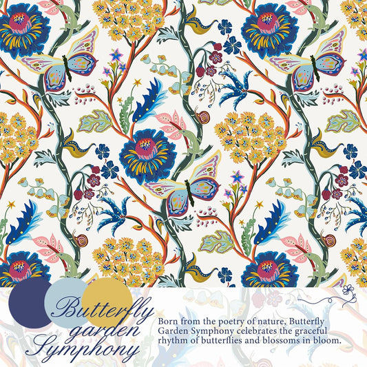 Topfinel Blackout Curtains for Bedroom Butterfly Flower Boho Farmhouse 72 Inch Long Drapes for Dining Room Living Room Royal Blue and Yellow French Country Hooks Rings Window Drapes,2 Panels